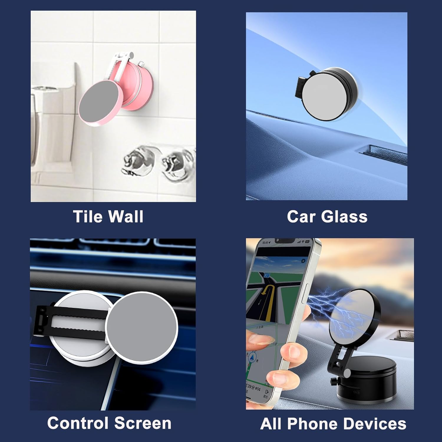 ROUMAYMAY Car Phone Holder Vacuum Suction Mount, Foldable Cup 360&deg; Rotation Retractable Adjustable Strong Magnetic for All Cell Phone Stand on Dashboard Vent Windshield, Black image number 2