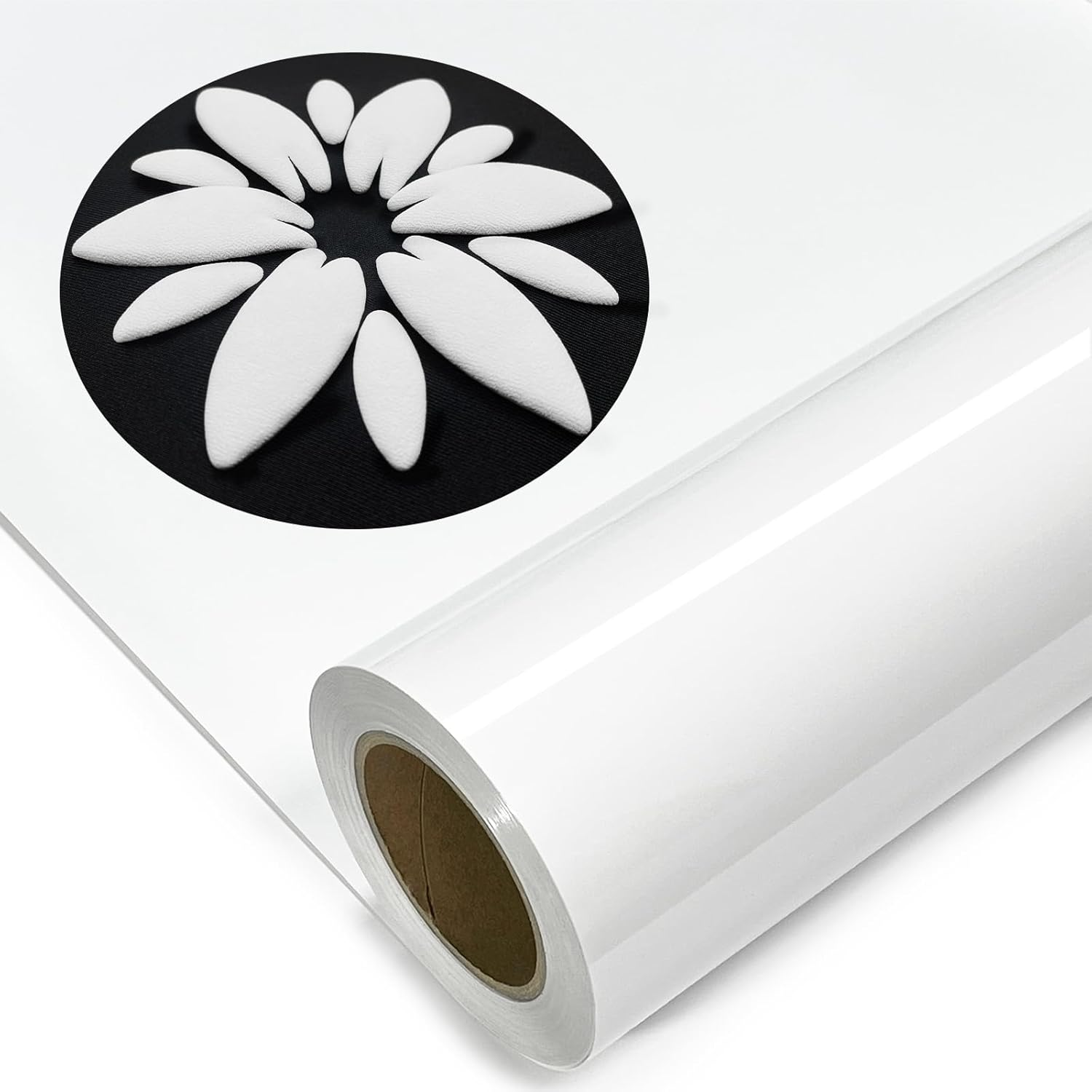 Merrymade White Puff Heat Transfer 3D 12" X 5 Ft for T-Shirt, Puff Iron on Rolls for Cutter Machine - Easy to Cut & Weed for Heat Vinyl Design (White) - Aqua image number 6