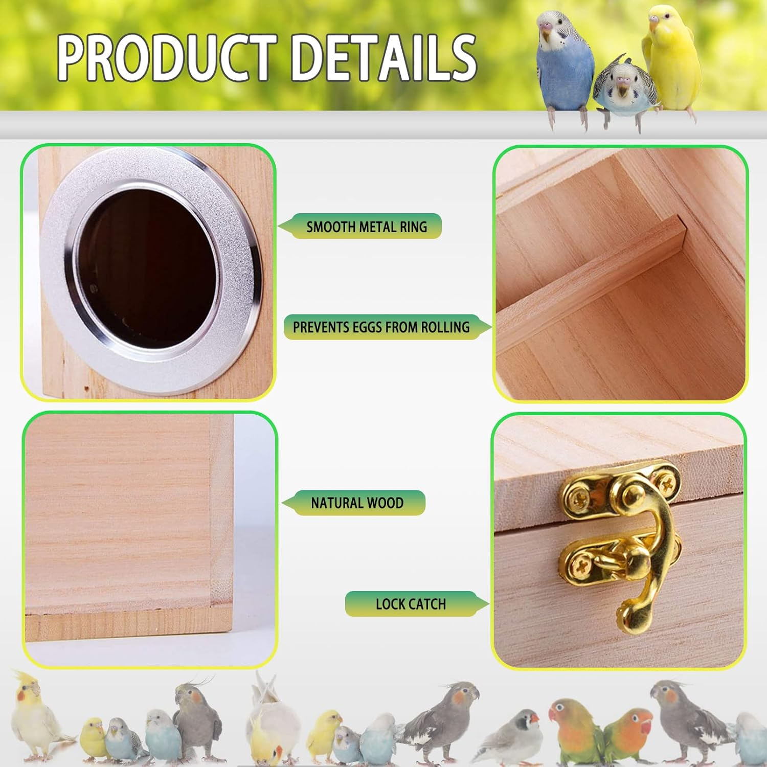 Kathson Parakeet Nest Box Budgie Nesting House Cockatiel Breeding Parrots Mating Box for Lovebirds Small and Medium-Sized Birds（S） image number 6