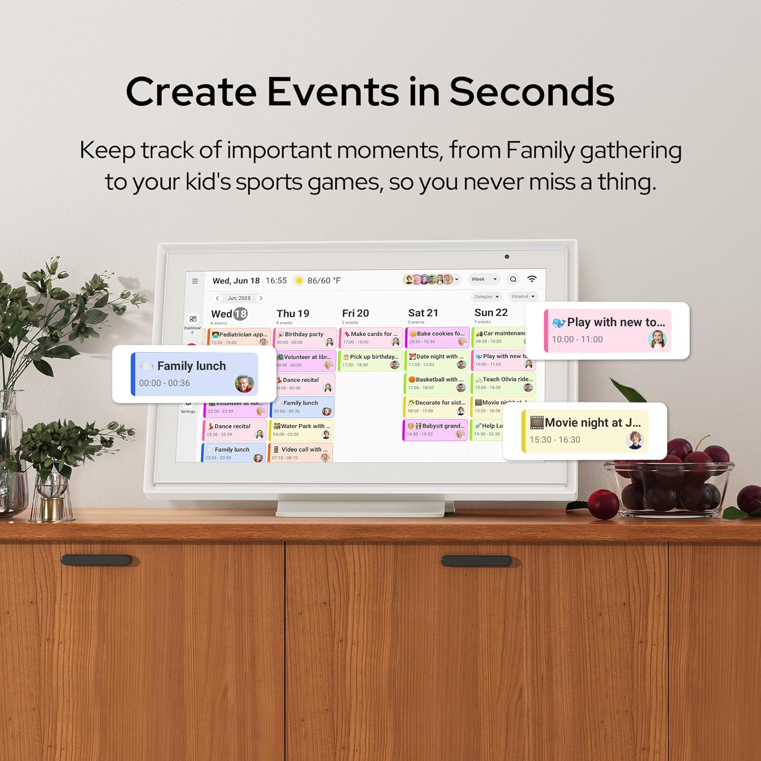 BIGASUO 15.6" Digital Calendar Wall/Desk Touch Screen, Electronic Organizer Planner, Smart Touchscreen Interactive Tablet Display for Monthly, Weekly & Daily Agenda, Family Schedules, to Do List image number 4