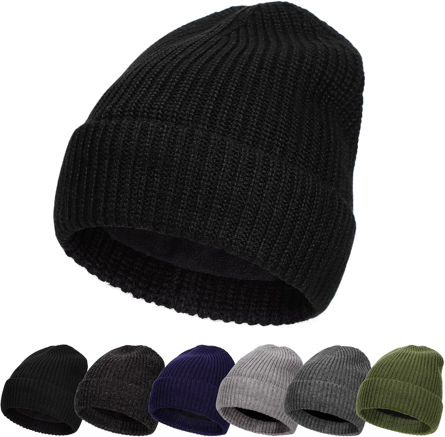Big Head L/XXL Wool Blend Warm Beanie for Men, Chunky Knit Texture, Warm Stretchable Skull Cap Winter Hats