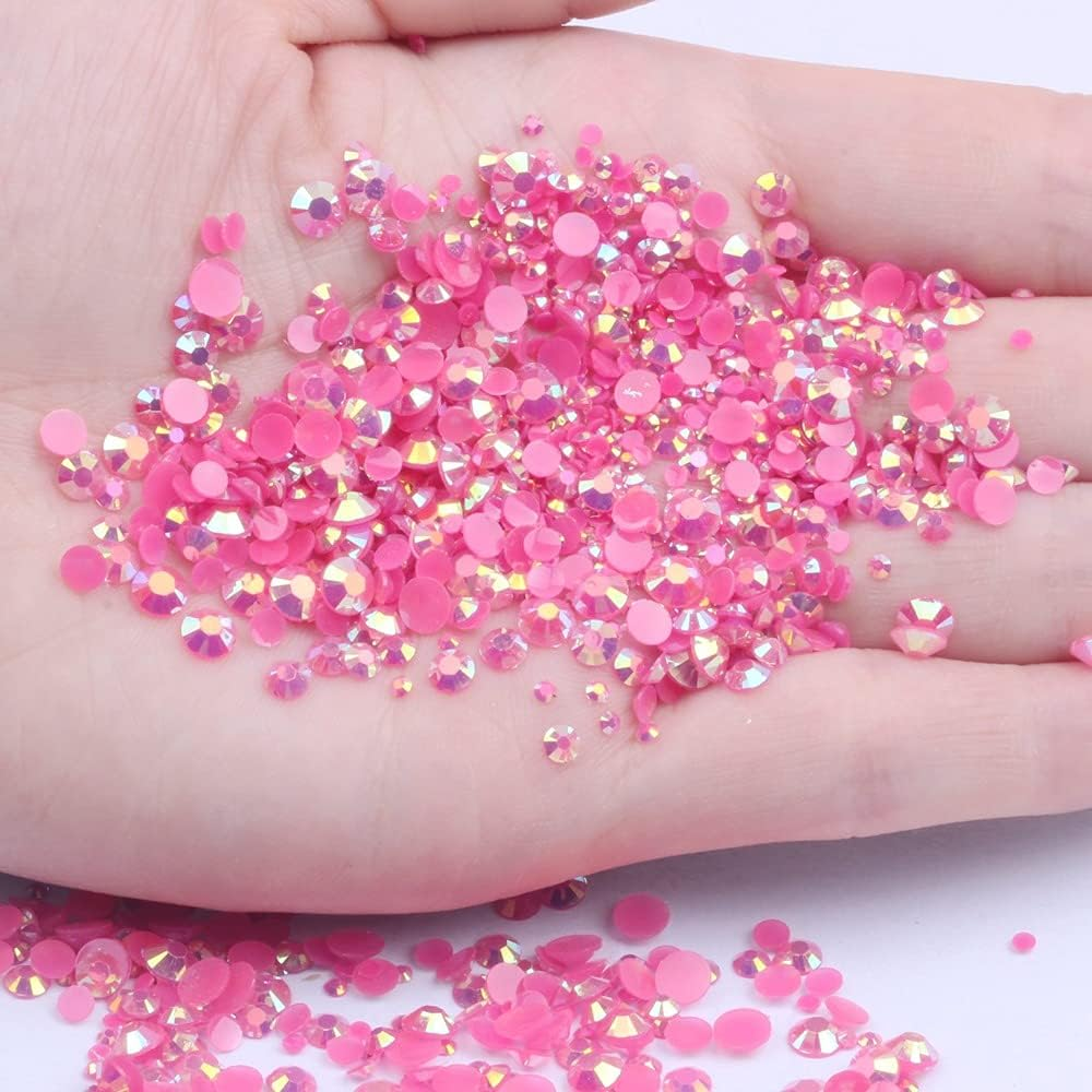 Mixed 1000Pcs 2-6Mm Dark Rose AB Resin Nail Rhinestones, 3D Non Hotfix Glitter round Flatback Stones, Strass Gems, DIY Nail Art Decoration (17 Dark Rose AB) image number 1