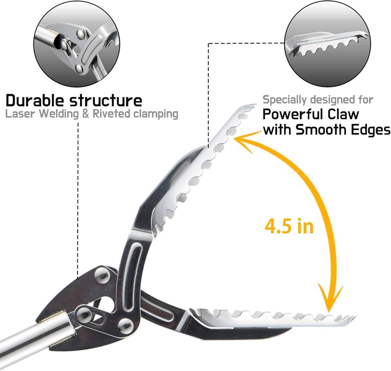 FTH All Stainless Steel Grabber Reacher Pickup Tool Heavy Duty Trash Picker Snake Tongs image number 5