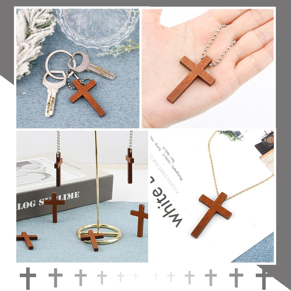 100 Pieces Wooden Cross, 1.2X1.75 in Small Crosses for Crafts, Pocket Crosses in Bulk, Mini Cross with Small Hole, Pendant for Crafting Projects, Party Decorations image number 3