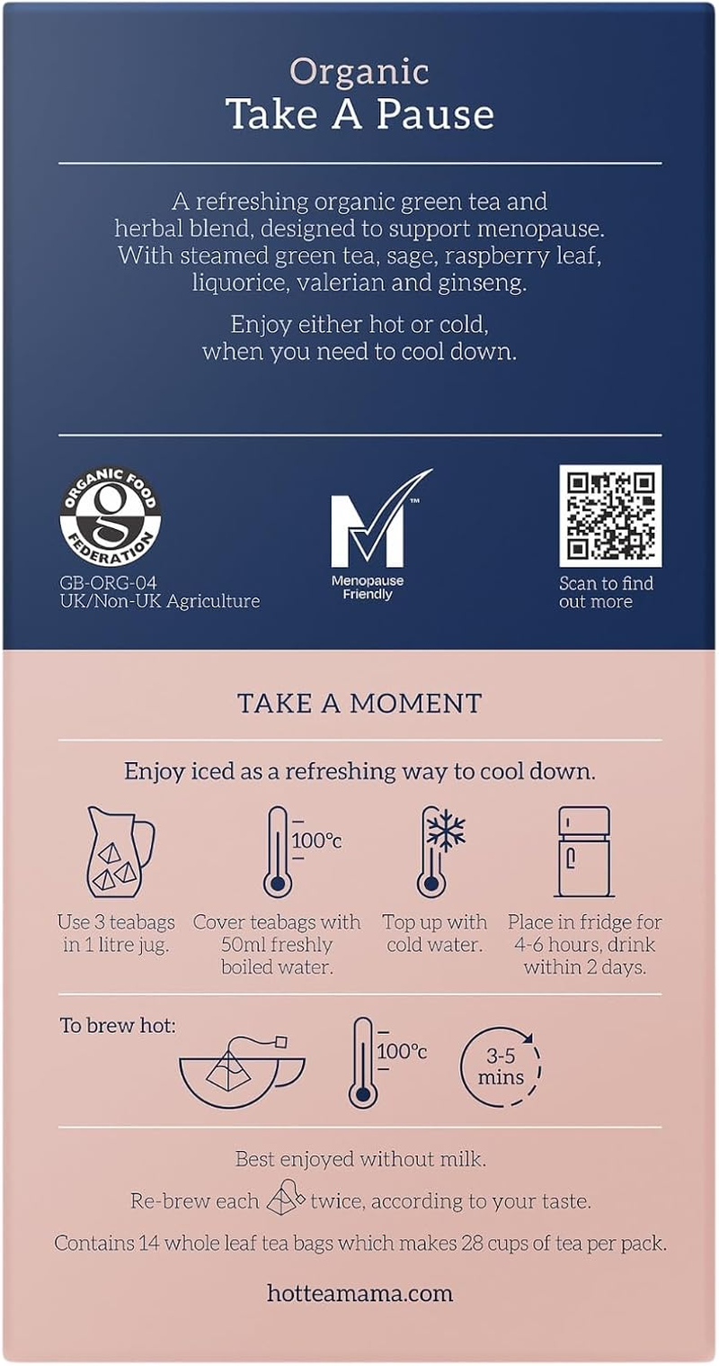 HOTTEA MAMA Take a Pause Menopause Tea with Green Tea, Sage, Ginseng, Raspberry Leaf, Liquorice Root & Valerian Root for Supporting Peri & Menopause | Biodegradable Tea Pyramids image number 6