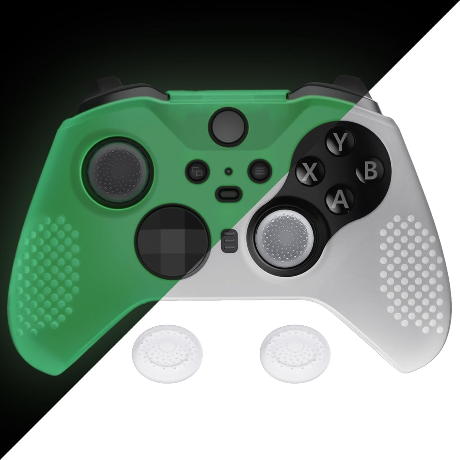 Extremerate Playvital Green & Black Soft Anti-Slip Silicone Cover Skins for Xbox One Elite Controller Series 2, Custom Protective Case for Xbox Elite Series 2 Core Controller with Thumb Grips