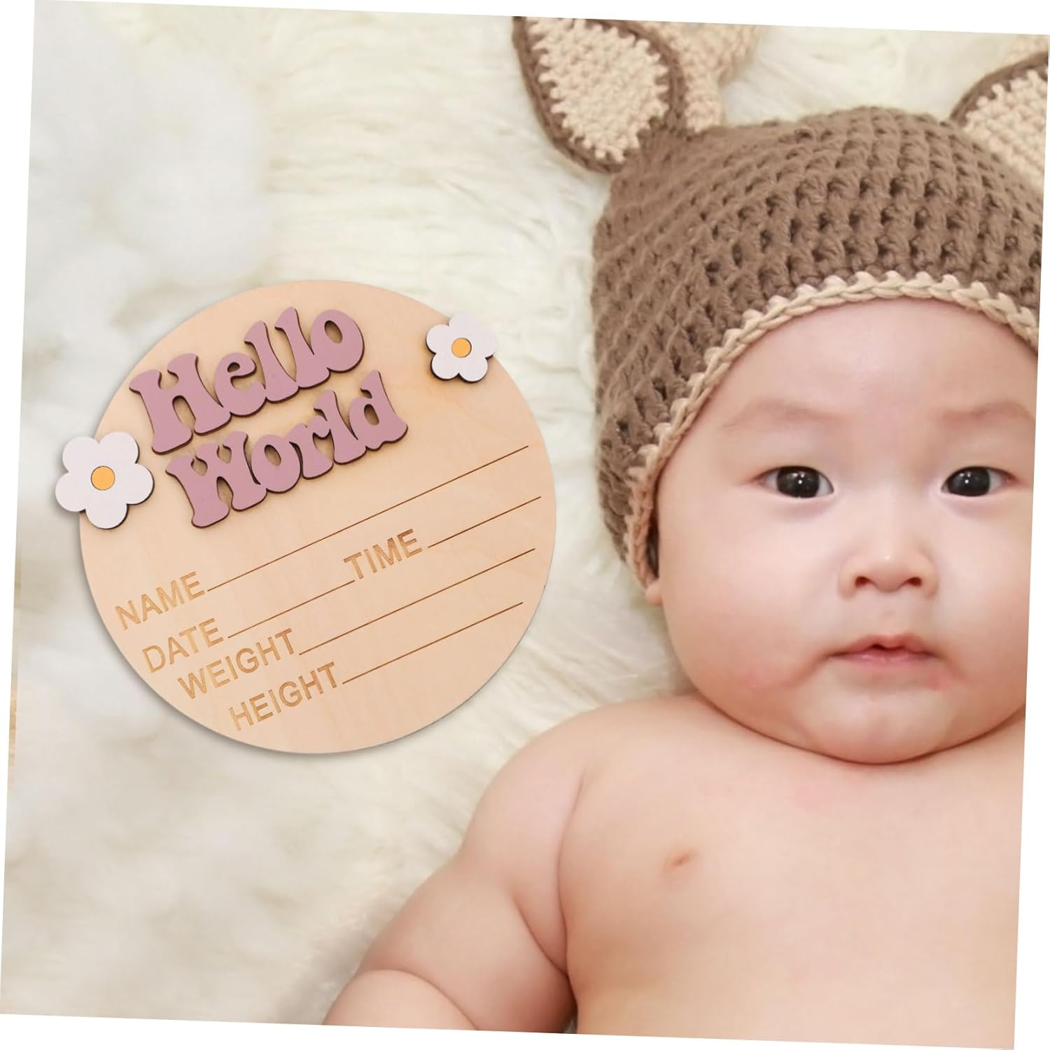 Wooden Baby Announcement Sign for Nursery Newborn Birth Announcement Sign Card Flower Decor and Hospital Celebration - Multi image number 3