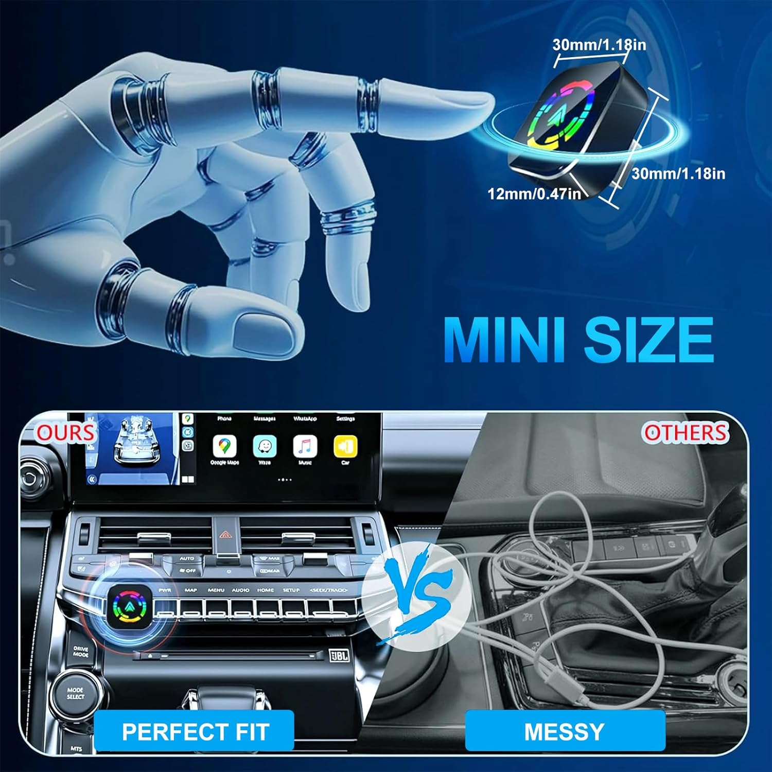 Wireless Carplay Adapter Wired to Wireless with Extension Usb-C/Type-C, Mini USB Design for Apple Carplay Android Auto, Plug & Play Auto Fast Stable Connect Car Play for Iphone Android, 2017+ Cars image number 1