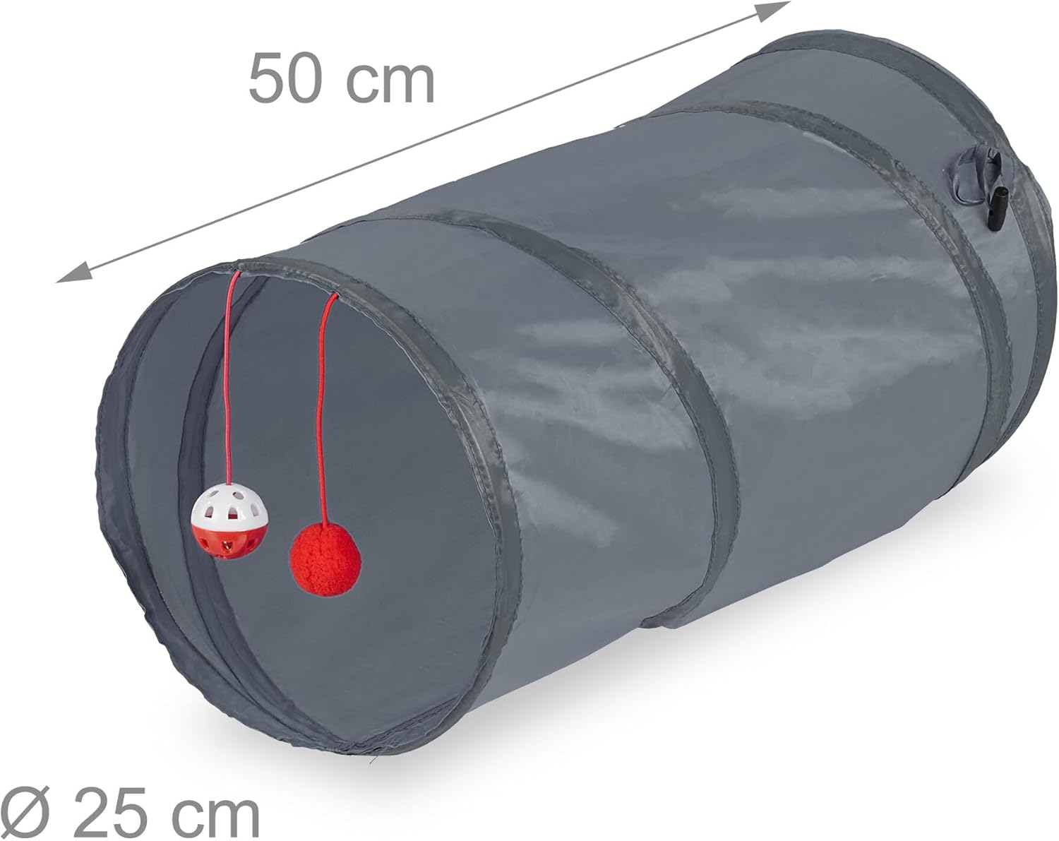 Relaxdays Cat Tunnel Foldable W X D: Approx. 48 X 26 Cm, Cat Tube with Toy and Bag, Interactive Play Tunnel, Grey image number 3