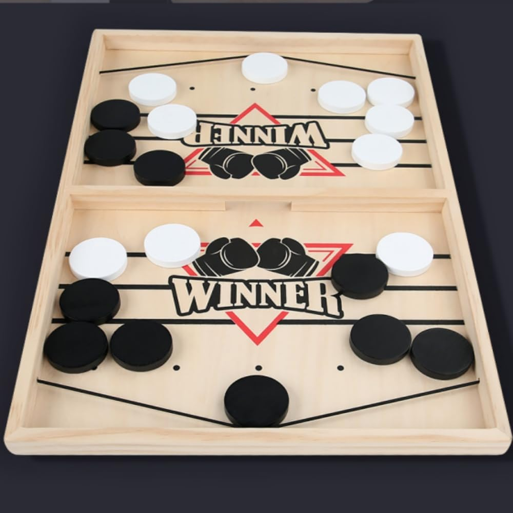 Large Fast Sling Puck Game - Test Your Speed and Accuracy with This Fast Action Super Winner Wooden Air Hockey Board Game - Guaranteed Fun for Family Game Night or Party with Friends