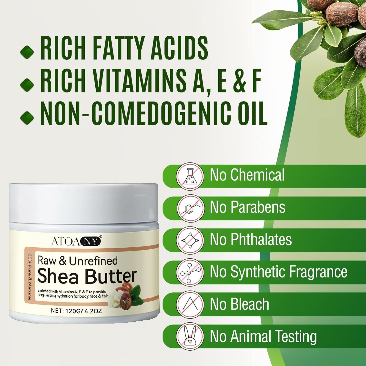 Pure Organic Shea Butter, Natural Raw Unrefined Butter, Hair Skin Body Face Lips Care, Enriched Vitamins, Nature Hydrating Moisturizing, Skincare Cream for Dry Cracked Skin & Stretch Marks & Anti-Aging, 4.2Oz/120Gr image number 5