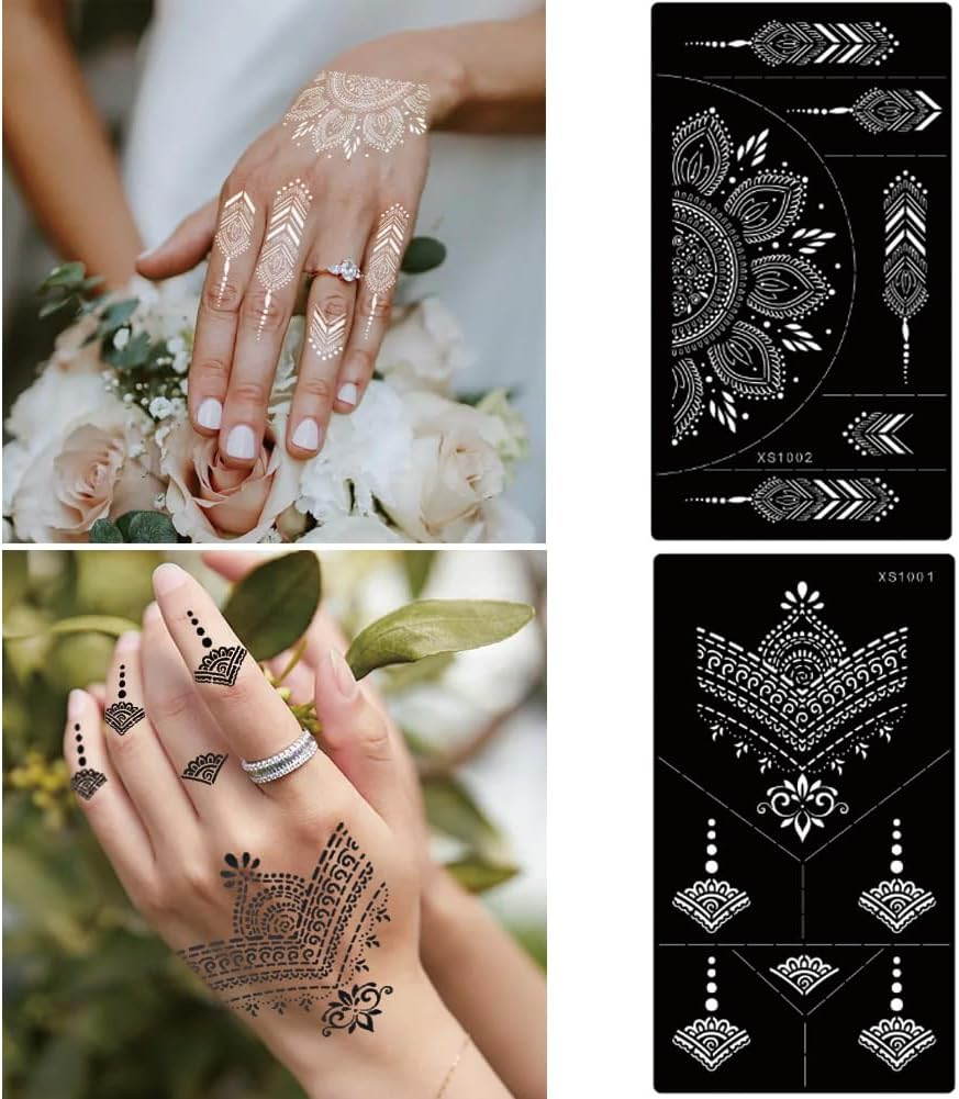 XMASIR 16 Sheets Temporary Tattoo Kit, Reusable Tattoo Stencils Sets Indian Arabian Flower Tattoo Templates for Women Girls Body Hand Art image number 2