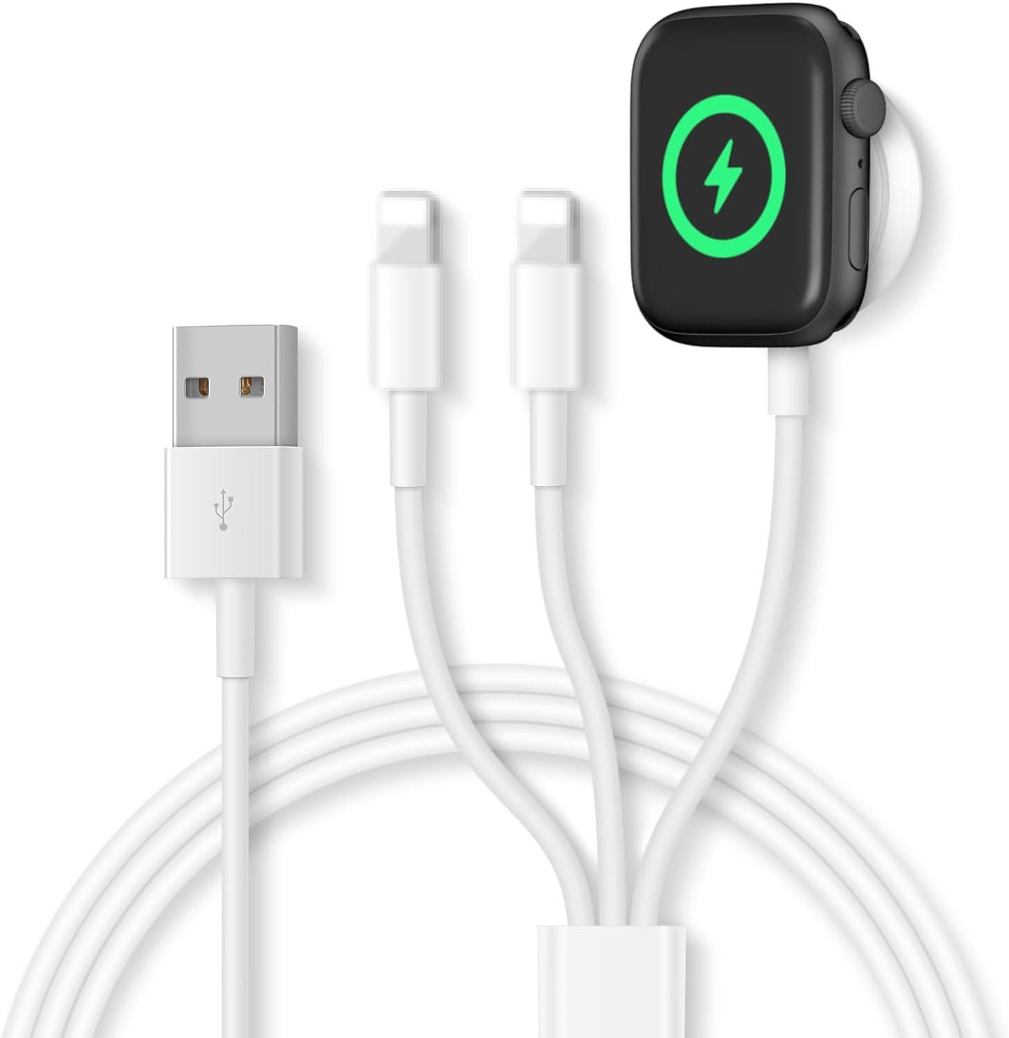 Watch Charger Cable Compatible for Apple Watch Series 8 7 6 5 4 3 2 1 SE1 SE2, Watch Charging Cord,3 in 1 Portable Phone and Watch Charger for 14/13/12/11/Pro/Max/Xs/X/Airpods/Pad Series, 4.9Ft/1.5M image number 5