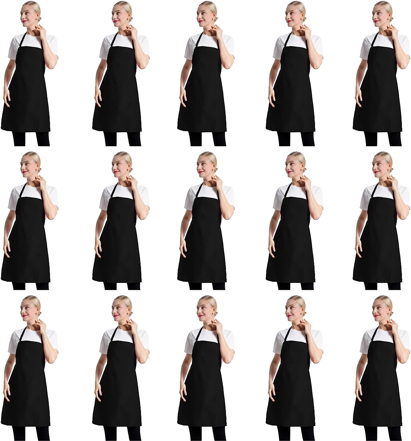 Total 15 PCS Blue Plain Color Bib Aprons Bulk for Women Men Adult with 2 Front Pockets (Baby Blue,15Pcs)