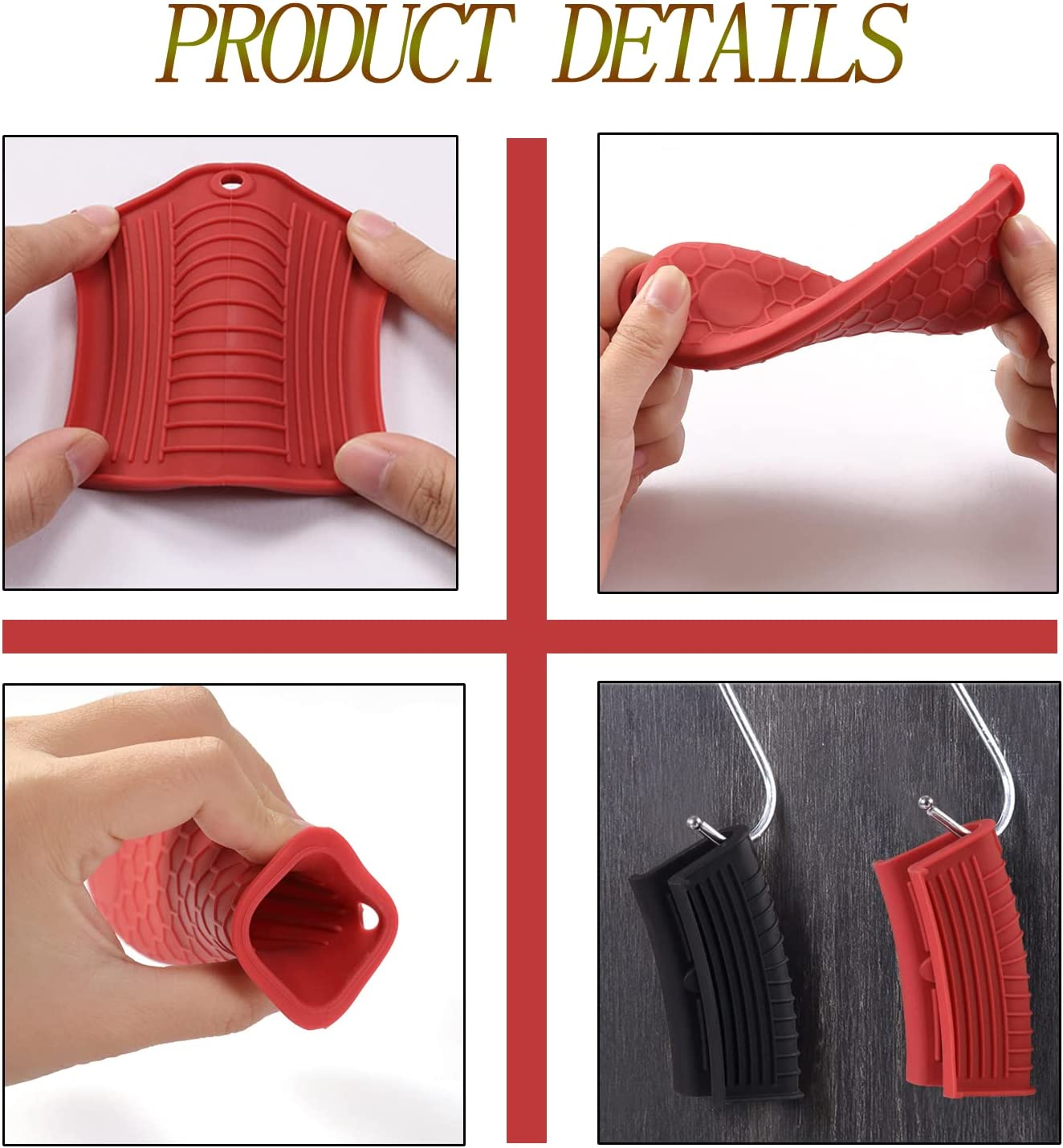 3 Pieces Silicone Hot Handle Holder Non Slip Pot Holders Cover Assist Hot Pan Handle Rubber Heat Resistant Pot Sleeve Grip Cookware Handle for Frying Cast Iron Skillet Metal Pan (Red) image number 6