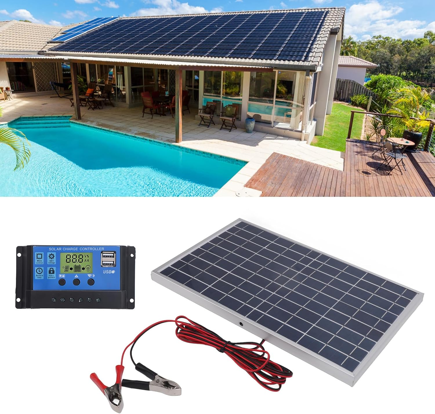 Solar Panel, 12V Solar Load Controller 10W 30A for Outside