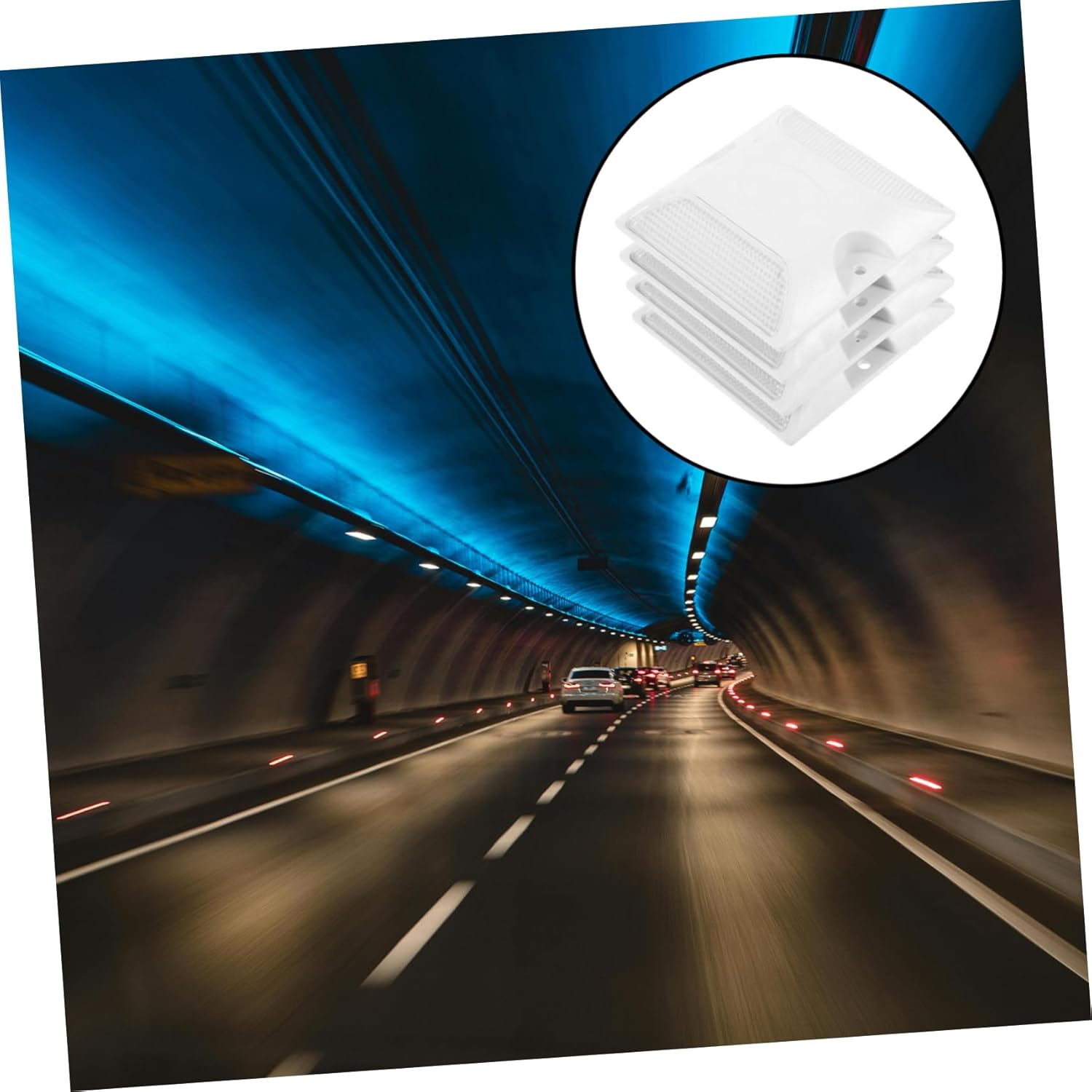 4Pcs Reflective Road Studs Double-Sided White Pavement Markers Plastic Driveway Reflectors High Visibility Emergency Safety Markers for Outdoor Roadside and Highway Use image number 6