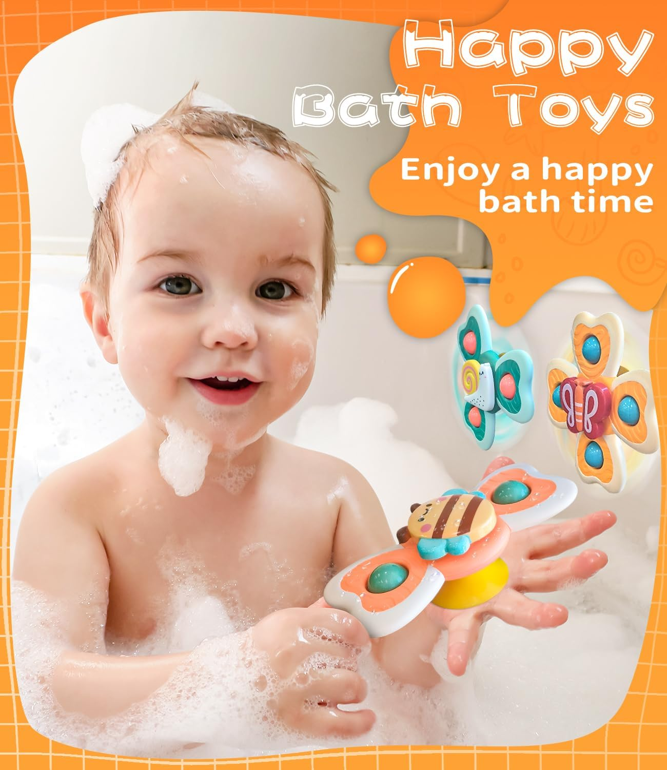 Wukon Suction Cup Spinners Baby Toys - 3PCS Spinner Sensory Toy for Toddlers 1 2 3 Year Old Boy Girl Birthday Gift, Fidget Rotating Bathtub Bath Toys Travel Table & Early Education Toys for 6+ Month