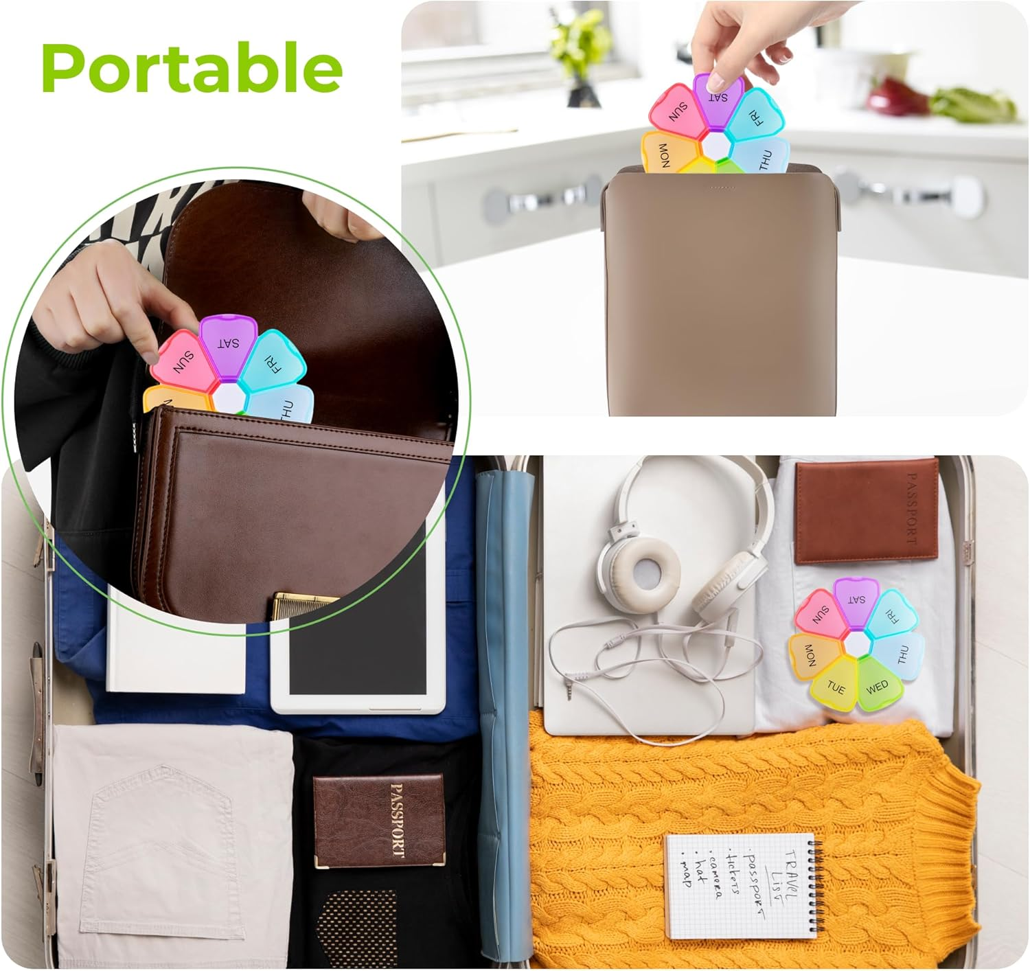 Opret Weekly Pill Organiser, Cute Pill Box 7 Day 1 Times a Day, Portable Travel Tablet Organiser with 7 Large Compartments for Vitamins Supplements Medication (Rainbow) image number 5