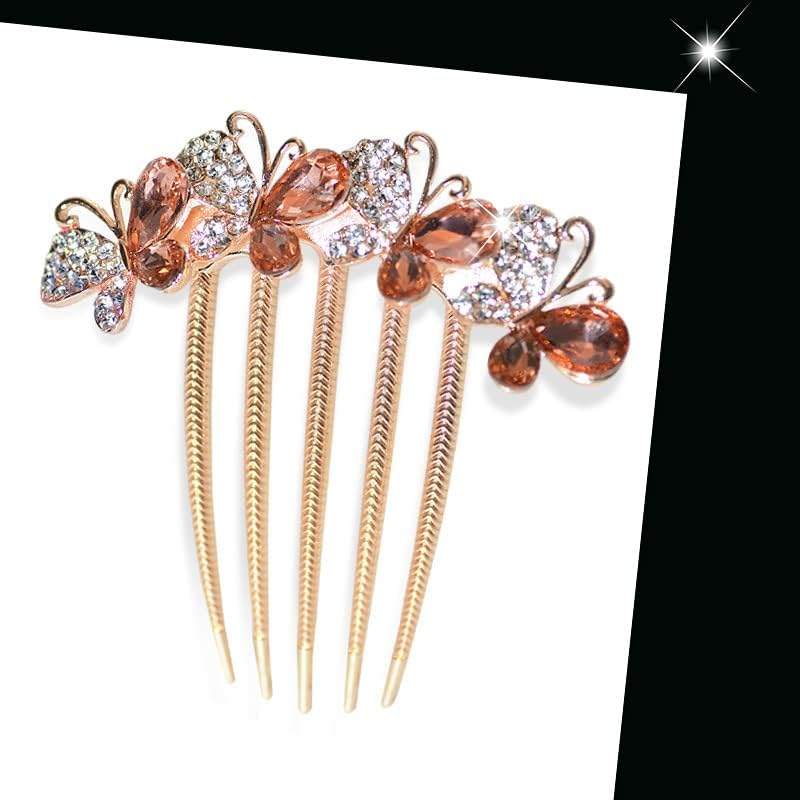 2 Pcs 5 Teeth Hair Side Combs Crystal Rhinestone Butterfly Twist Combs Decorative Hair Combs Rhinestone Hairpin Hair Accessories for Women