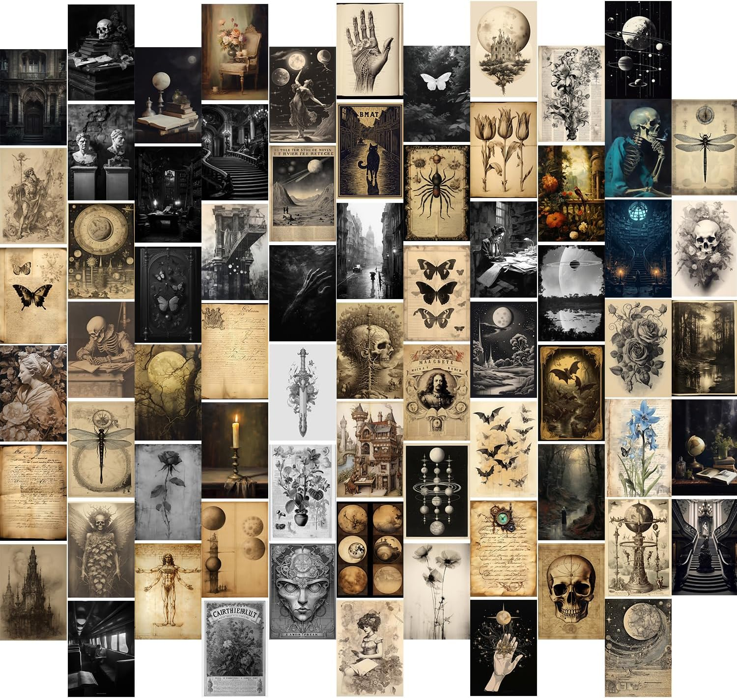 Dark Academia Wall Collage Kit, 70Pcs Dark Academia Wall Decor Vintage Poster, Retro Style Dark Aesthetic Room Decor, Light Academia Photo Collage Kit 4"X6" Aesthetic Picture, Gothic Home Decor For