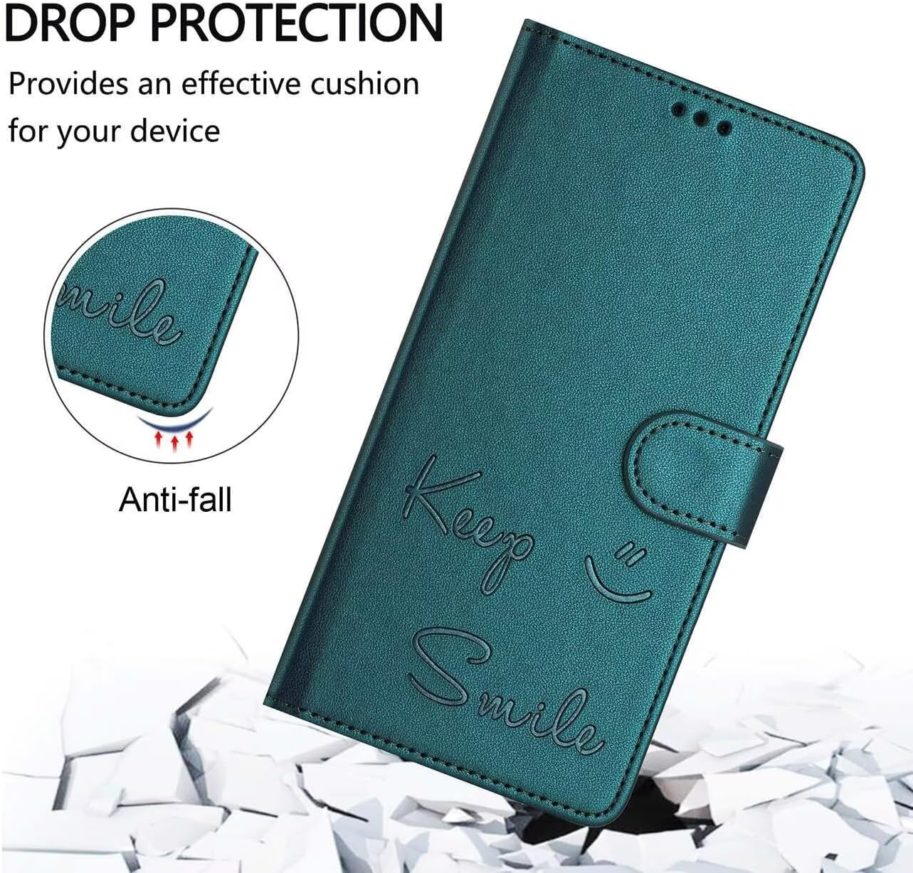 YUEQIAN Case for Xiaomi Redmi 15C 4G Protective Case, Embossed Letters Premium PU Leather Flip Wallet Shockproof Mobile Phone Case with Stand/Card Slot/Rfid Protection, Green - Green image number 2