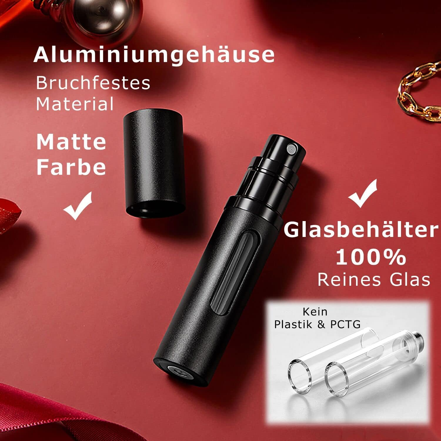 Travelofo Perfume Atomiser, Refillable, Empty Travel Perfume Atomiser, Mini Portable Spray Bottle with Window for on the Go, 8 Ml (Black & Grey) image number 4