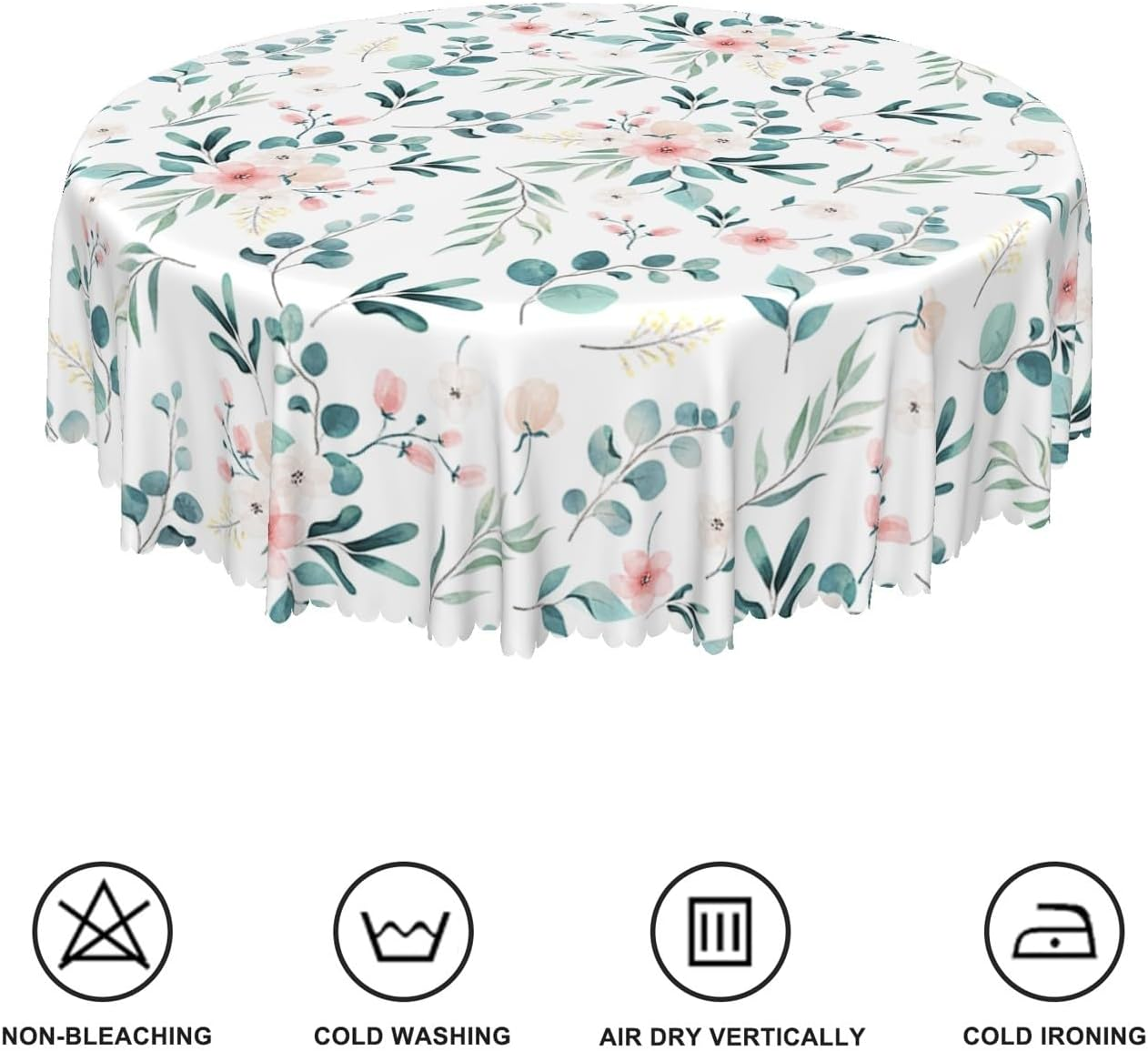 Spring Summer round Tablecloth 60 Inch Green Leaf Pink Floral Circular Table Cloth Washable Wrinkle Resistant Fabric Table Cover for Kitchen Dining Room Picnic Patio Indoor Outdoor Decor image number 5