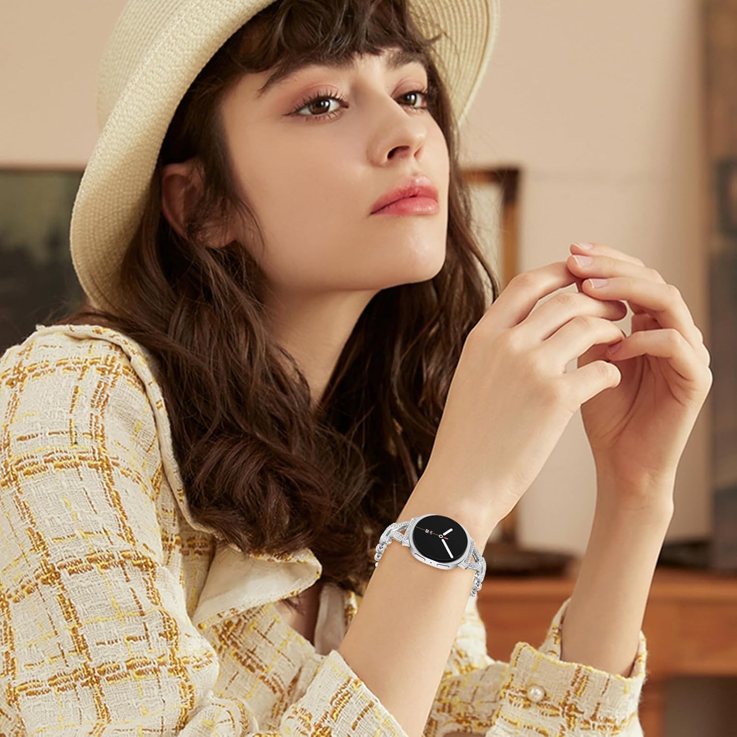 Wopail Metal Bracelet for Samsung Galaxy Watch 8 40 Mm 44 Mm, Stainless Steel Replacement Strap Women'S Bracelet with Diamonds Rhinestones for Samsung Galaxy Watch 8 Classic 46 Mm image number 4