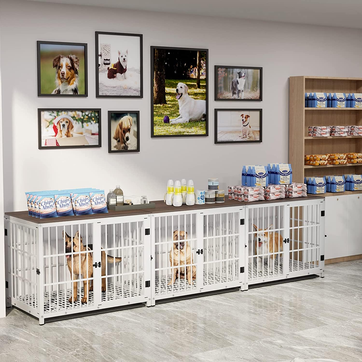 Heavy Duty Dog Crate Furniture: 84Inch Wooden Dog Crates End Table Kennel with 3 Doors and Removable Tray - Extra Large Puppy Indoor Training Playpen House Decorative Side Table Cage Rustic Brown image number 5