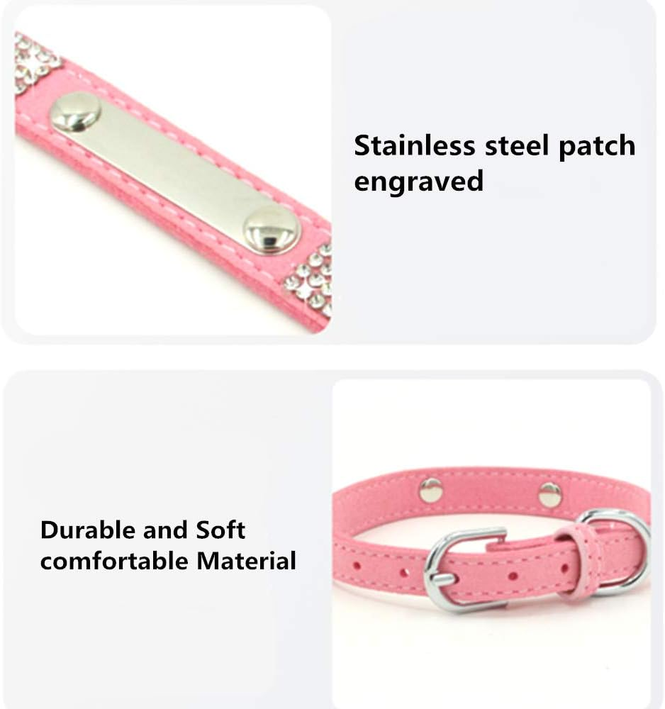 THAIN Rhinestones Personalized Dog Cat Collar and Leash Combo Set Bling Diamond with Engraved Stainless Steel Nameplate for Small Medium Large Dogs (M(Neck 12.59"-14.96"), Black Set) image number 4