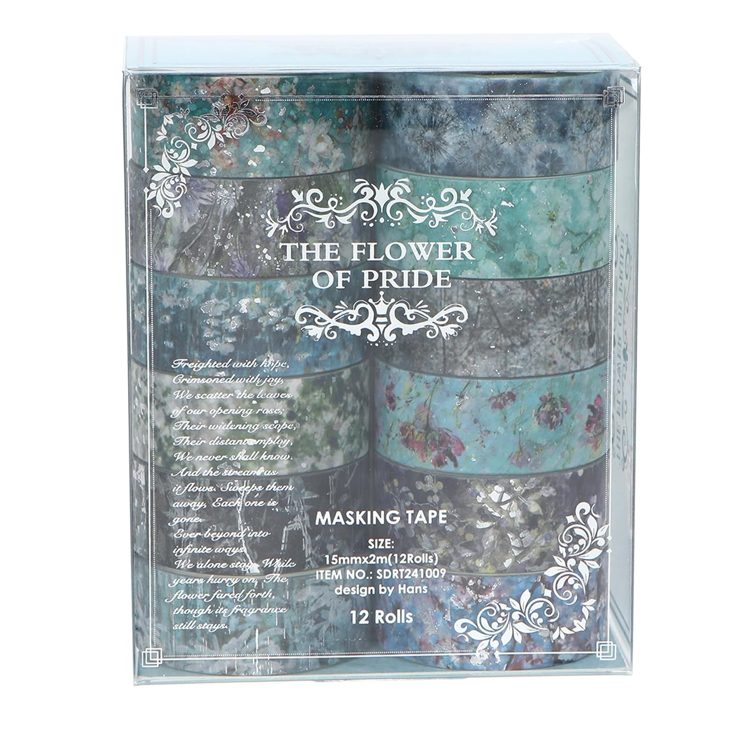 Songdao 12 Rolls Flowers Washi Tape Set Floral Arts Adhesive Tapes Splast Silver Decorative Masking Tape Sets for Craft, Kids, Scrapbook, DIY, Gift Wrapping (Floral Symphony) image number 1