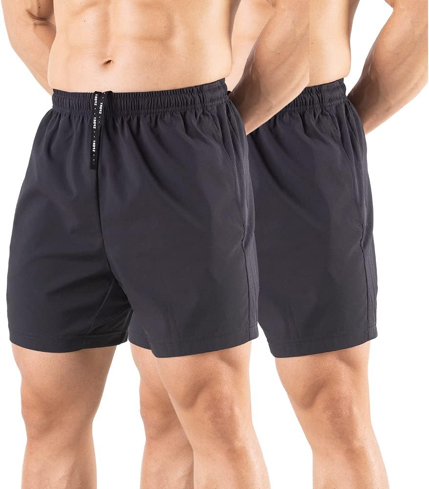 Gaglg Men'S 5" Running Shorts 2 Pack Quick Dry Athletic Workout Gym Shorts with Zipper Pockets