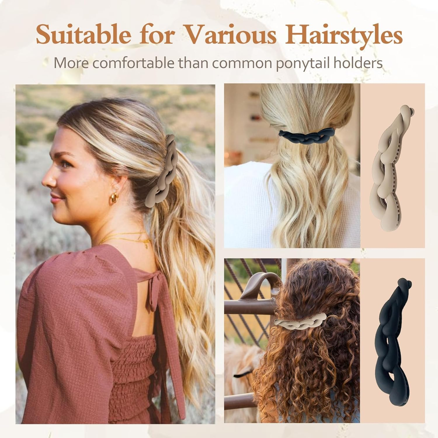 NATOSU 4 Pieces Banana Hair Clips, Vintage Banana Clip, Ponytail Holder, Banana Clips, Fish Clips, Non-Slip Ponytail Holder Clip for Women image number 4