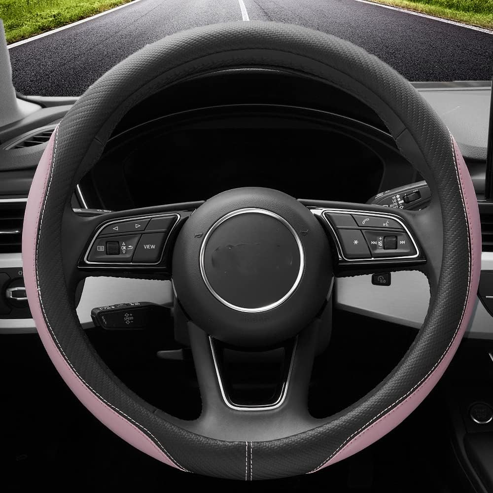 YHONGJT Soft Cute Light Pink Microfiber Leather Anti-Slip Steering Wheel Cover, Universal 15 Inch for Women Girls, Fit Vehicles, Sedans, Suvs, Vans, Trucks