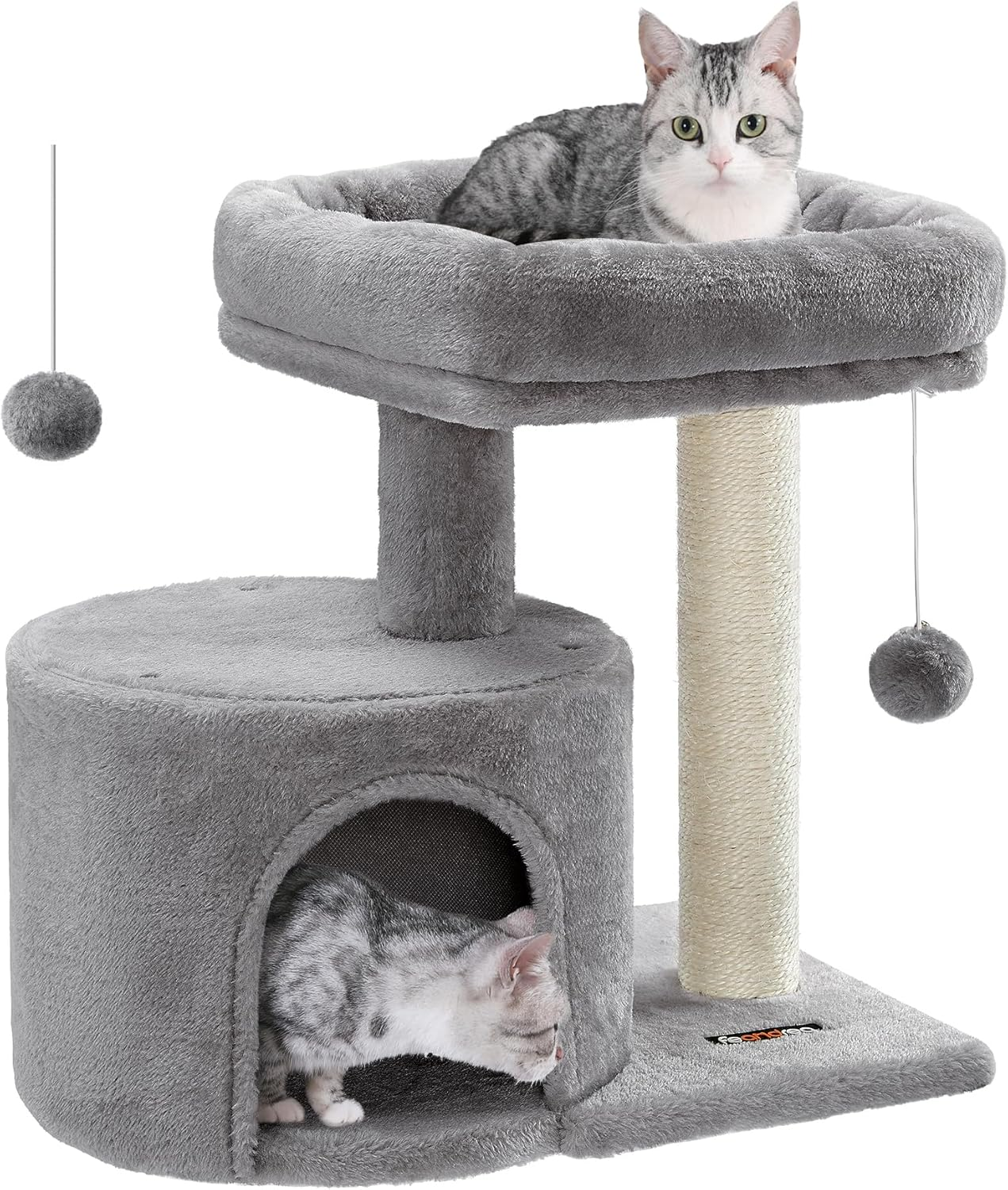 Feandrea Cat Tree Tower with Sisal Scratching Post, Cat Condo with Padded Perch, for Small Spaces, Kittens, Smoky Gray UPCT50G