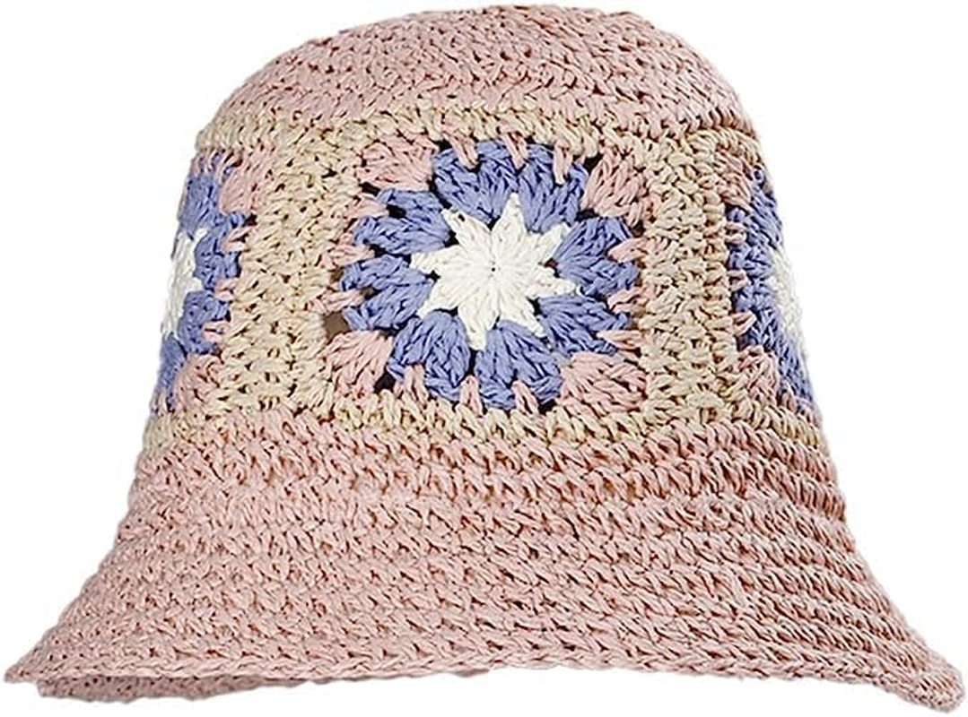 Womens Straw Sun Hat Woven Bucket Hat Floral Fishing Hat Beach Hat Foldable Cap Summer Chic Straw Chic Hat Pink image number 6