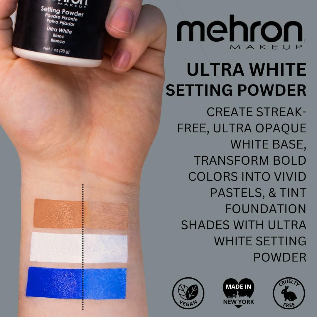 Mehron Makeup Setting Powder | Loose Powder Makeup | Loose Setting Powder Makeup Perfect for Halloween 1 Oz (28 G) (Ultra White) image number 6