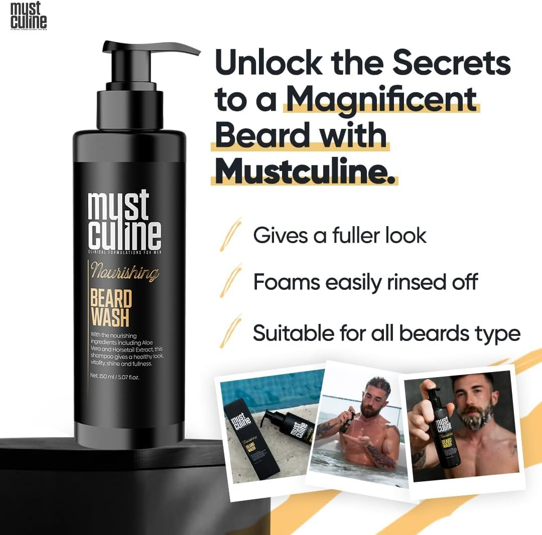 Mustculine Beard Wash Shampoo, Tea Tree Oil & Argan Oil Anti-Dandruff, Anti-Itching Shampoo for Men (1 Package) image number 2