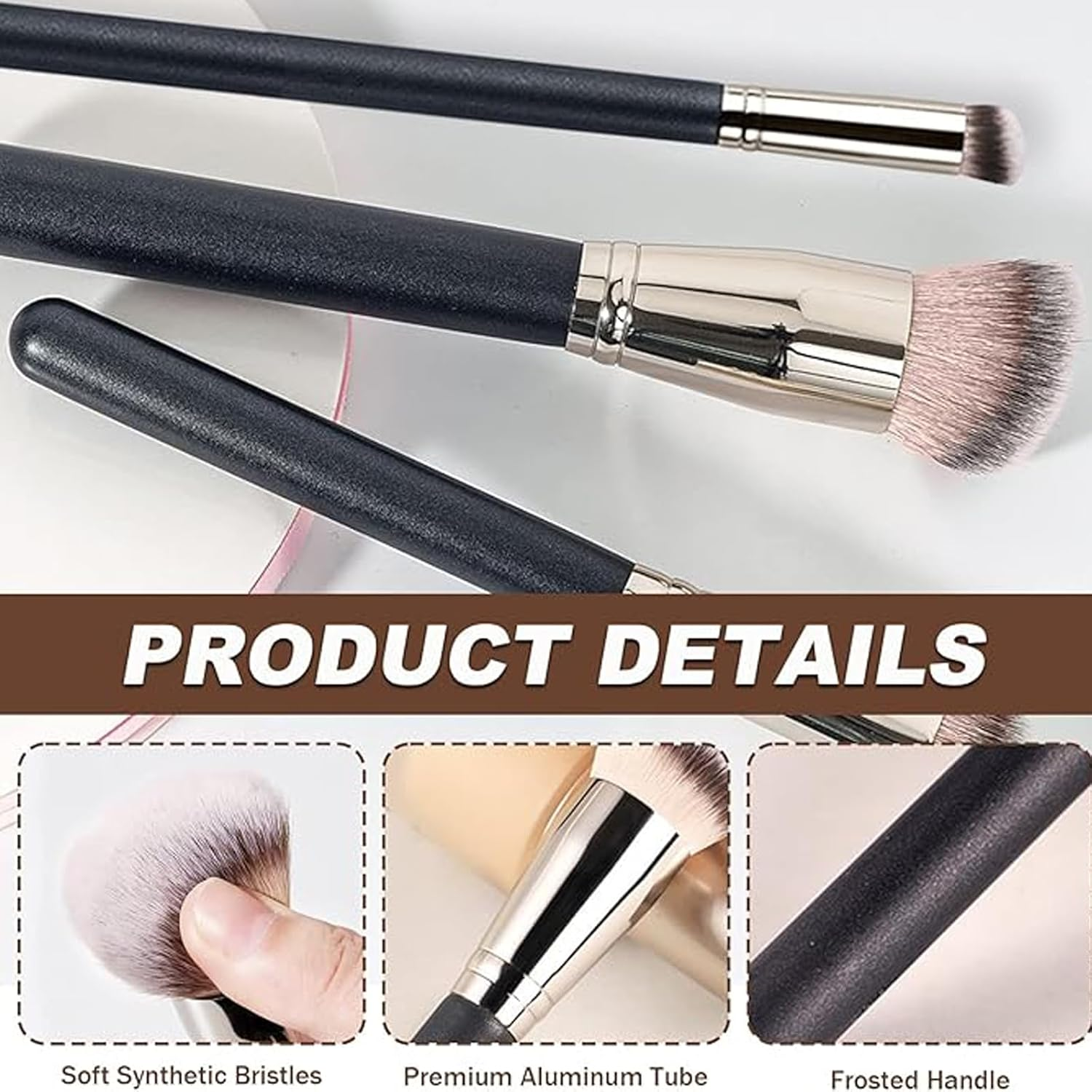 3Pcs Foundation Concealer Brush, Slanted Foundation Brush for Liquid Makeup, Precise Makeup Brushes for Blending Cream, Powder, Buffing, Stippling, under Eye Concealer