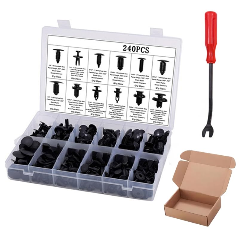 JZS 240Pcs Bumper Retainer Clips with Fastener Remover Universal Car Plastic Rivets & Push Retainer Kit &ndash; Door Trim Panel Clips for Toyota, GM, Ford, Honda, Acura, Chrysler