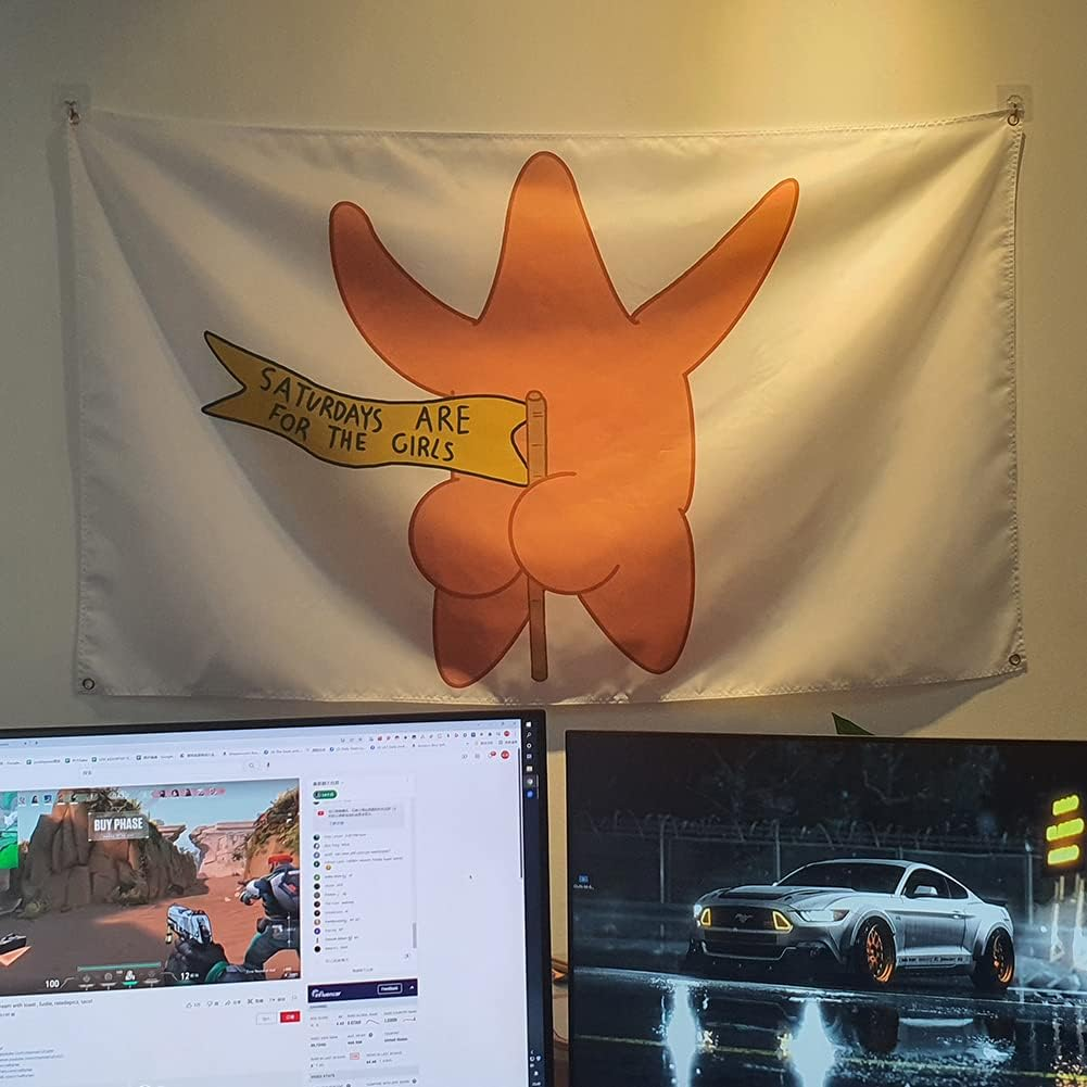Patrick Star Ass Saturdays Are for the Girls Flag Banner 3X5Feet College Dorm Room Man Cave Frat Wall Outdoor Decor Flag with 4 Brass Grommets Room Decor,Outdoor,Gift image number 6