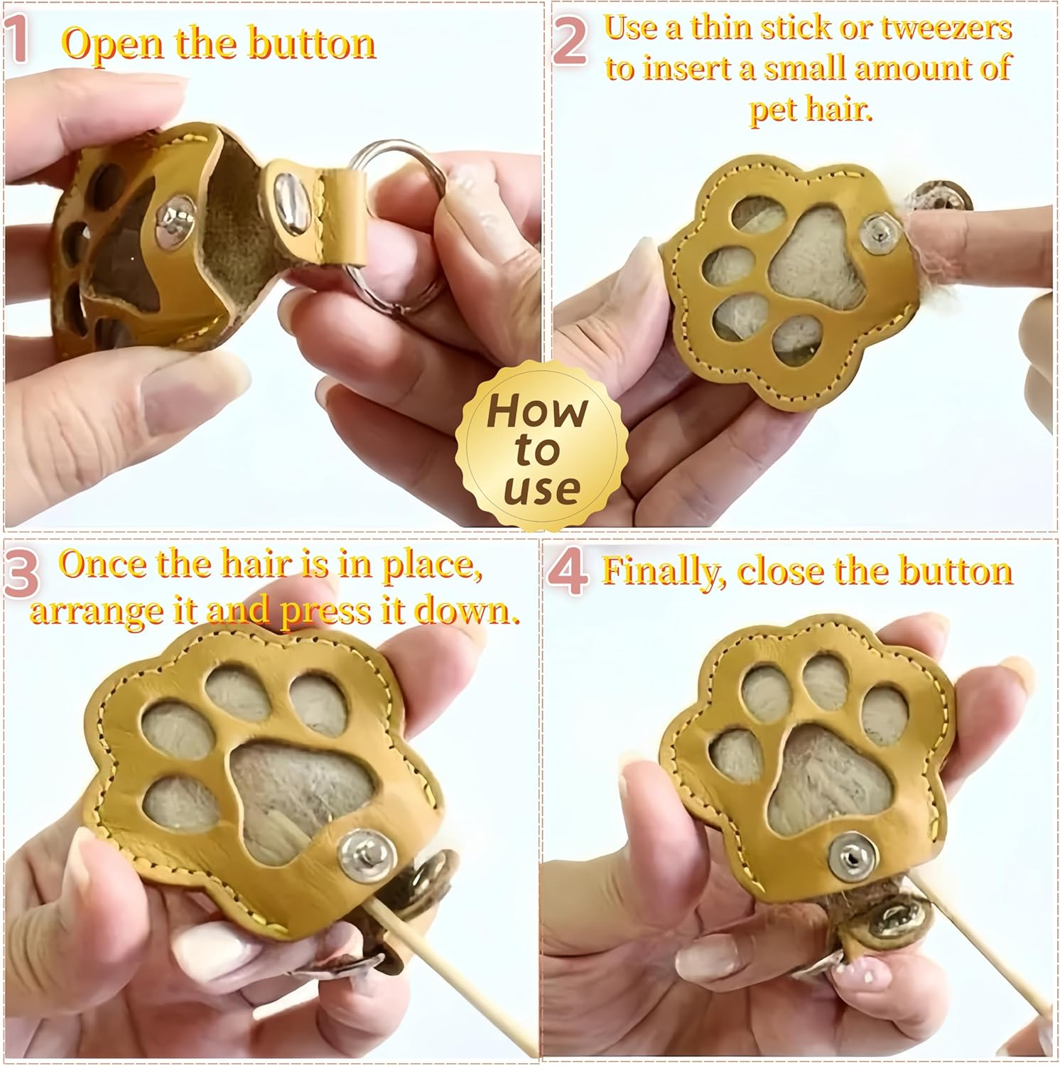 Dog Fur Storage Keychain, 2Pcs Cute Leather Paw Keychain Pet Hair Keepsake Keyring, Unique Memorial Collection Keychain, Pet Memorial Gifts for Bag Purse Paw Charm Key Holder(White) image number 4