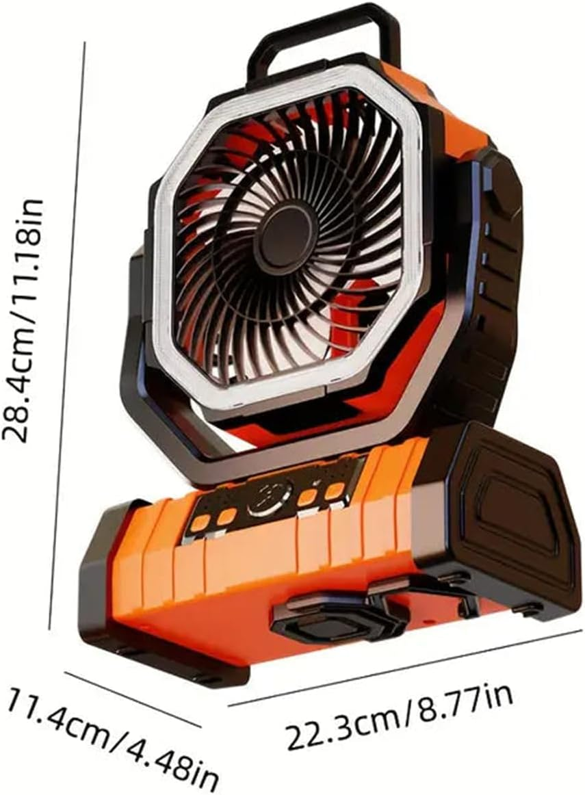 Leona Co Camping Fan Battery Operated Powered Fan with LED Lantern Light Rechargeable Portable Fan, Oscillating Fan with 360&deg; Rotation Hanging Hook for Tents, Cordless USB Desk Fan (Green) - Orange image number 3