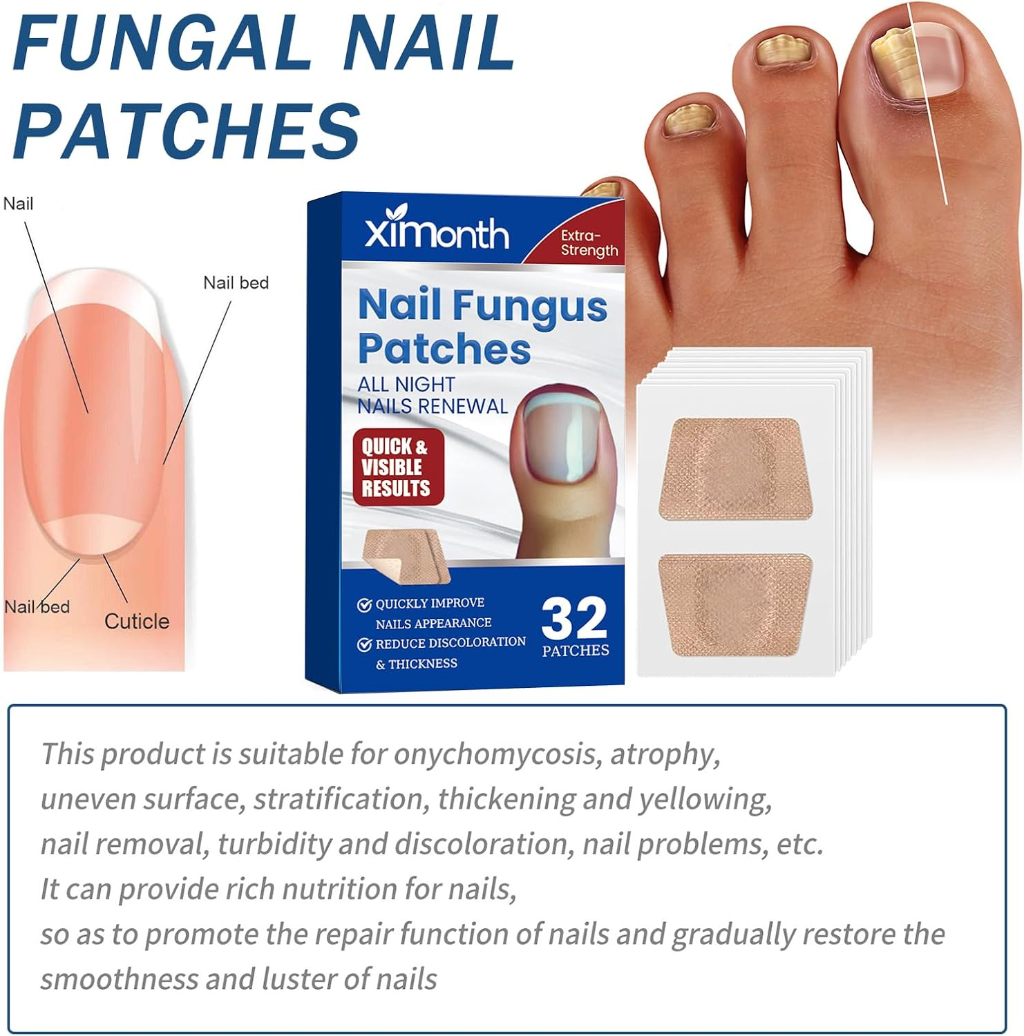 64 Pieces Nail Plasters Multipurpose Nail Care Pads for the Appearance of Damaged or Discolored Nails image number 4