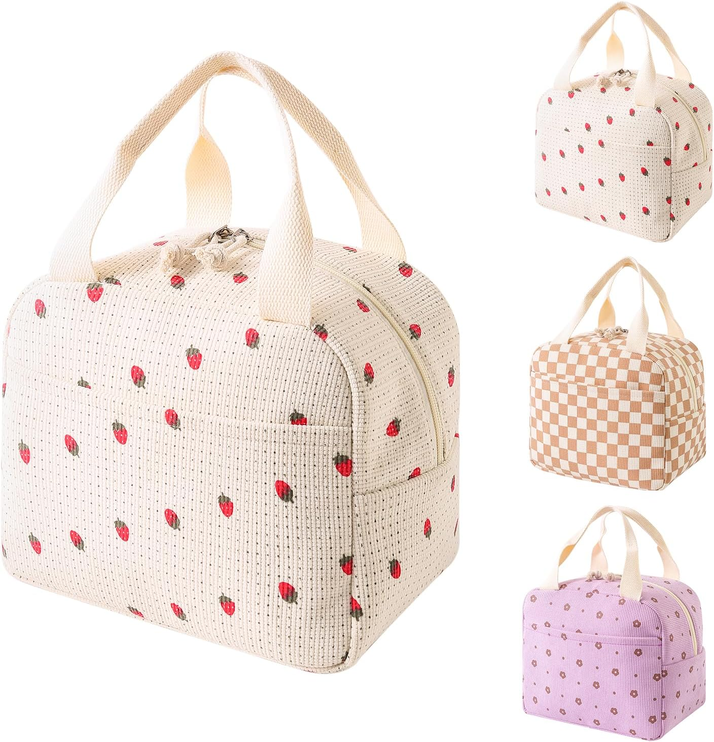 Viiotu Insulated Lunch Bag for Women,Large Lunch Bag with Insulation Aluminum Foil Pearl Cotton for Work, School, Picnic (Strawberry)