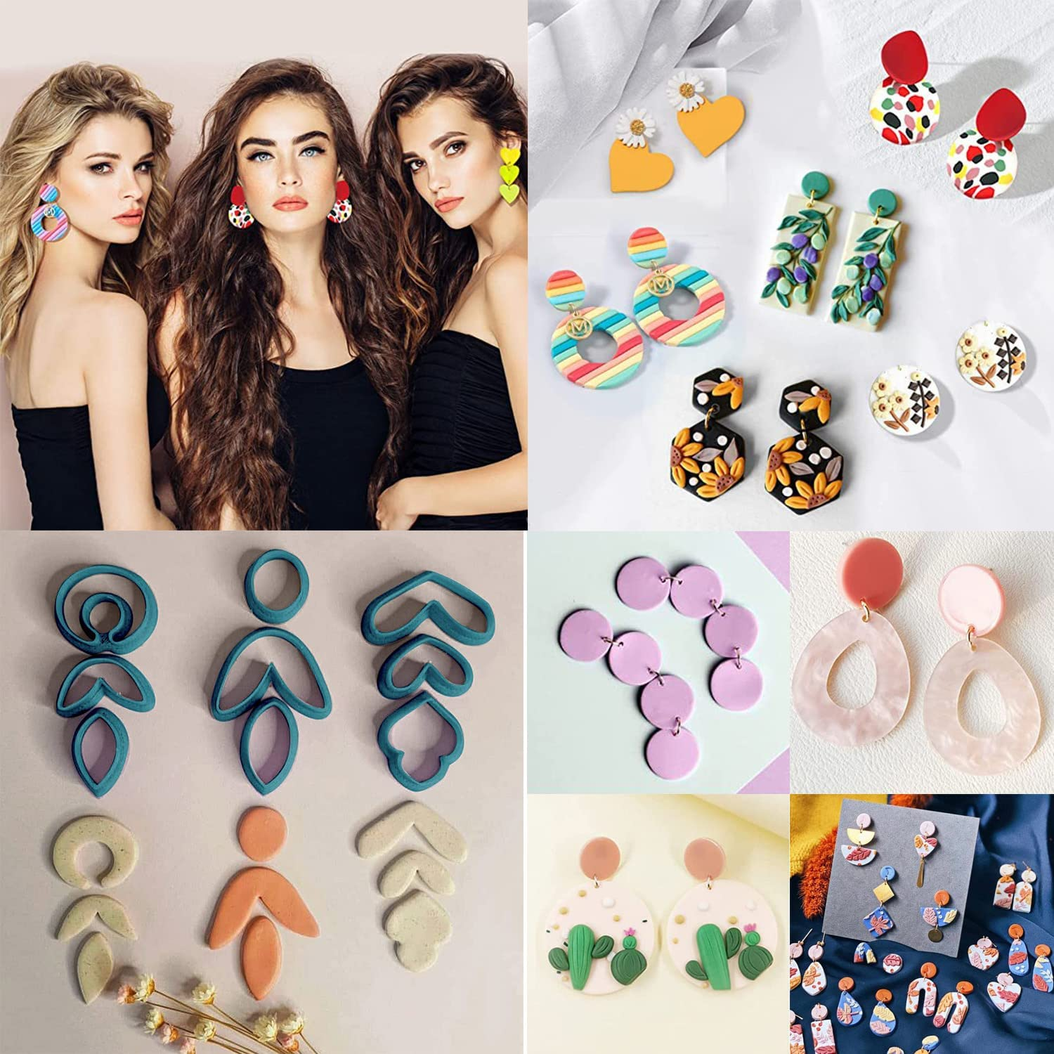 Taicols 142 Pcs Polymer Clay Cutters, Clay Cutters Set, Multi Shapes Clay Polymer Earring Cutters with Earring Studs and Hooks, DIY Polymer Clay Plastic Jewelry Earrings Making (Rust Red) - Rust Red image number 2