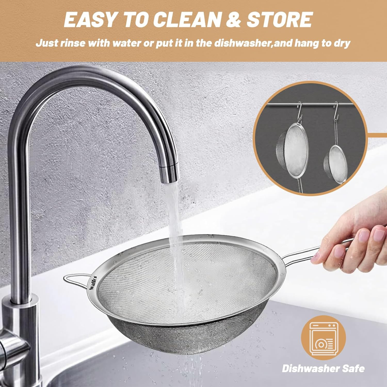 Billord Fine Mesh Strainer - Set of 4 Food Colanders, Premium Stainless Steel Sieve Strainers with Sturdy Handle, Mini Small Medium Large Size Sifters for Kitchen, Rice, Juice, Food,Pasta,Flour,Baking image number 2