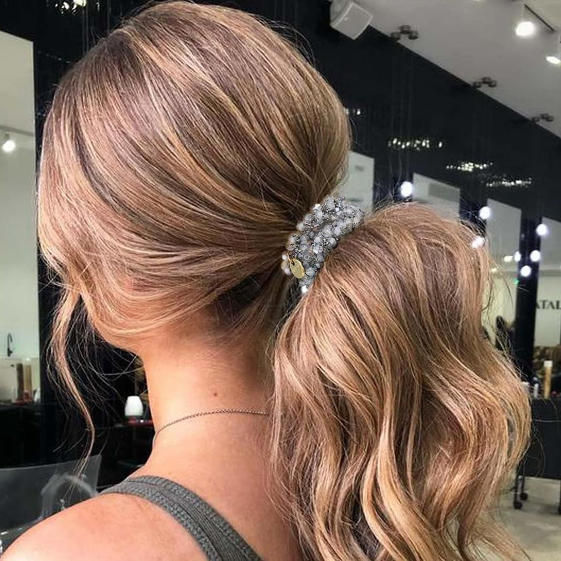 Bangbobi - Set of 6 Crystal Scrunchies - Women'S Hair Scrunchies with Beads - Elastic Hair Band - Hair Accessories for Women and Girls - Scrunchies Pearls Rhinestone - Suitable for Any Occasion image number 4