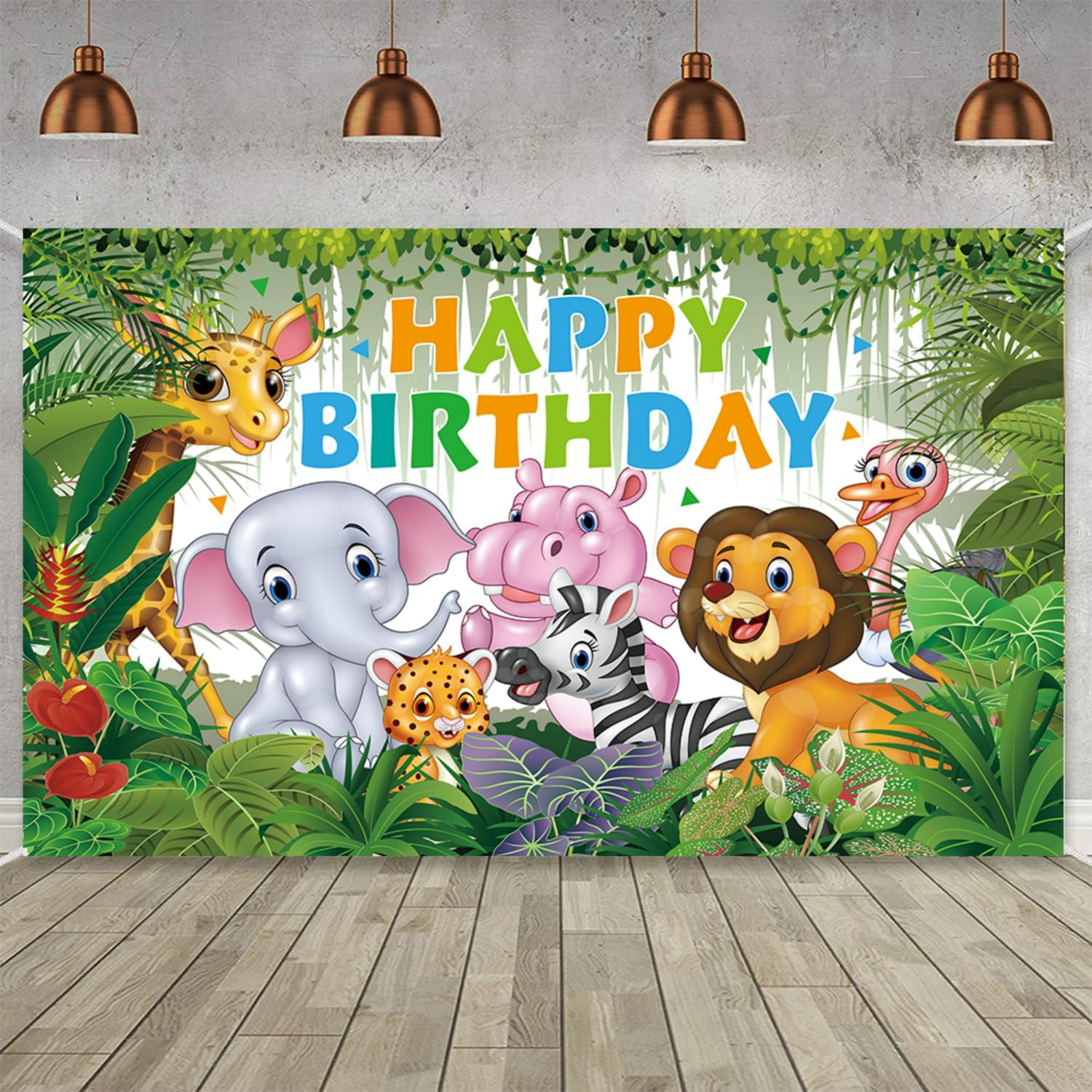 Yuanbigtai Jungle Animal Theme Background Birthday Party Decorations, Cute Wild Animal Elements,Happy Birthday Banner Forest Background Suitable for Birthday Party,Kids Birthday Decoration 6 X 3.6 Ft